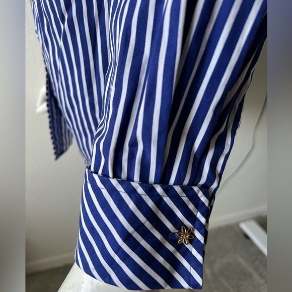 Tommy Hilfiger Women Size 4 Blue/white Striped Shirt Flip Cuff - Super Cute! - Picture 11 of 15